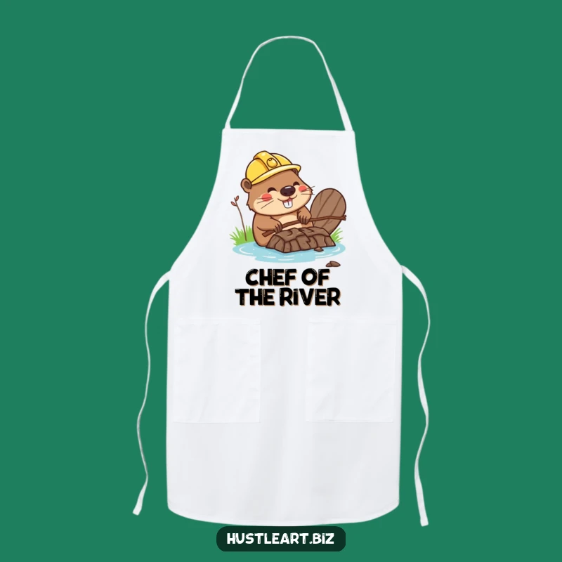 Funny Beaver Chef Apron: Happy Dam Builder's Kitchen Construction!