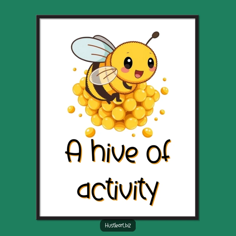 Funny Bee Wall Art: Energetic Honeycomb Digital Print Full of Life!