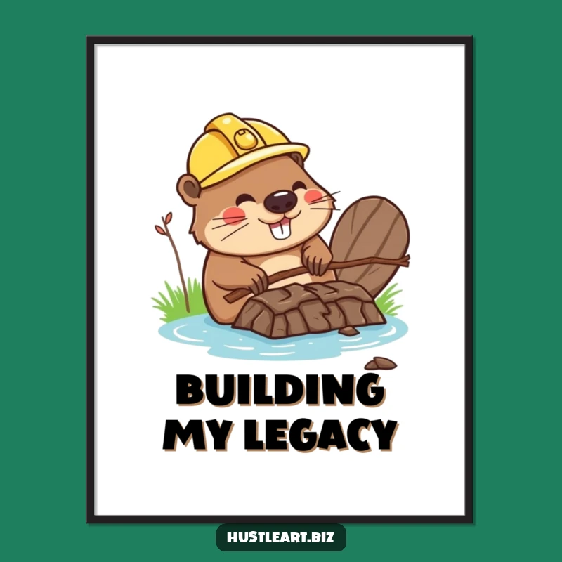 Funny Beaver Wall Art: Happy Builder's Dam Construction Digital Print!