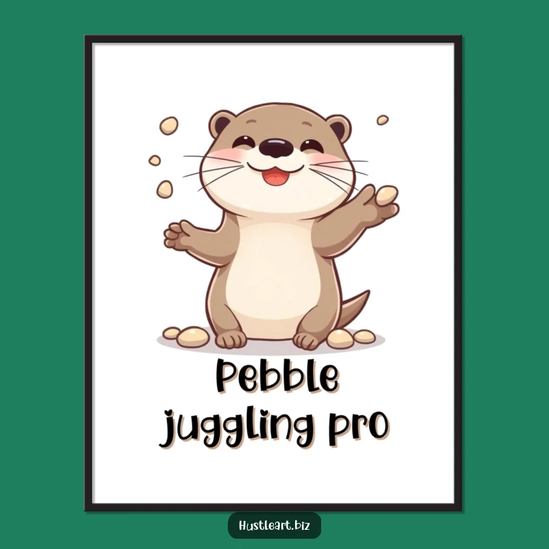 Funny Otter Wall Art: Cheerful Juggler's Pebble Digital Print!