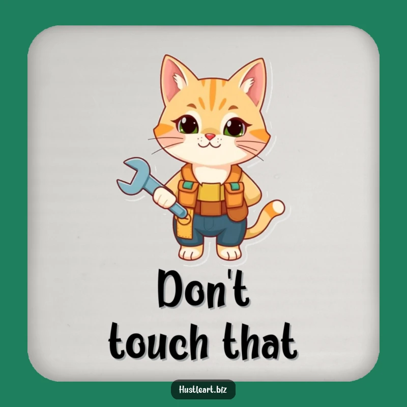 Funny Cat Mechanic Coaster Set - Protect Surfaces Tool Belt Wrench Feline Gift