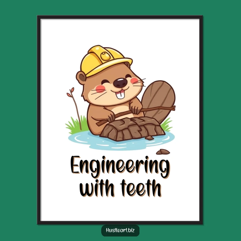 Funny Beaver Dam Poster: Happy Builder's Construction Art for Your Wall!
