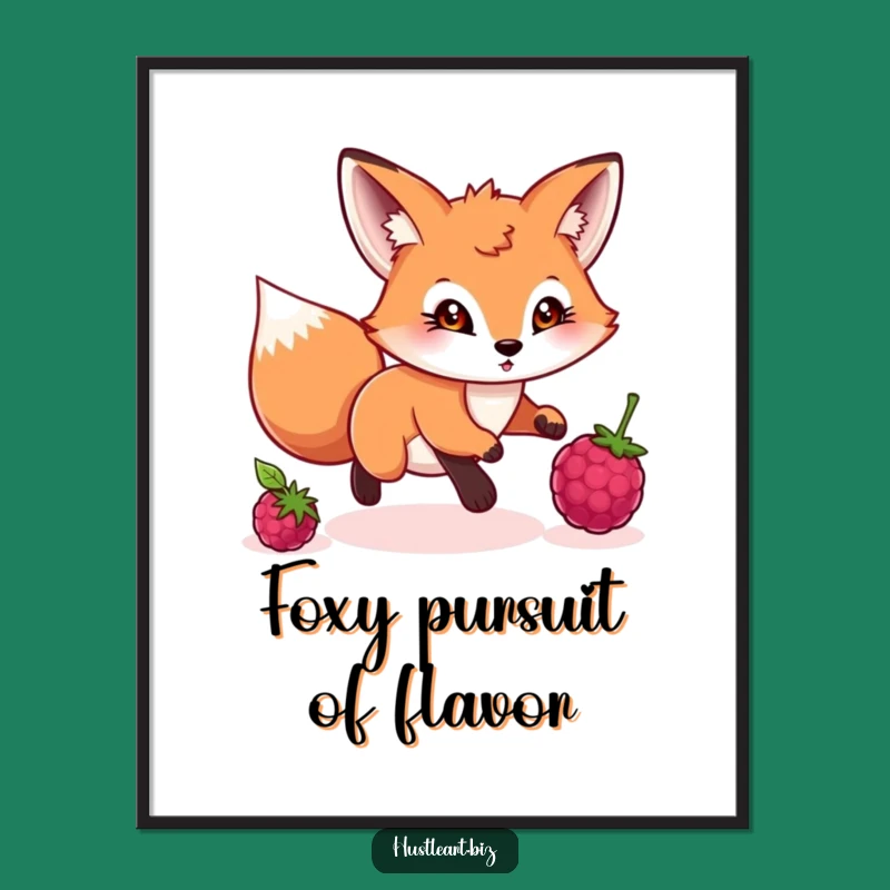 Funny Fox Berry Chase Poster: Playful Hunter's Art for Your Wall!