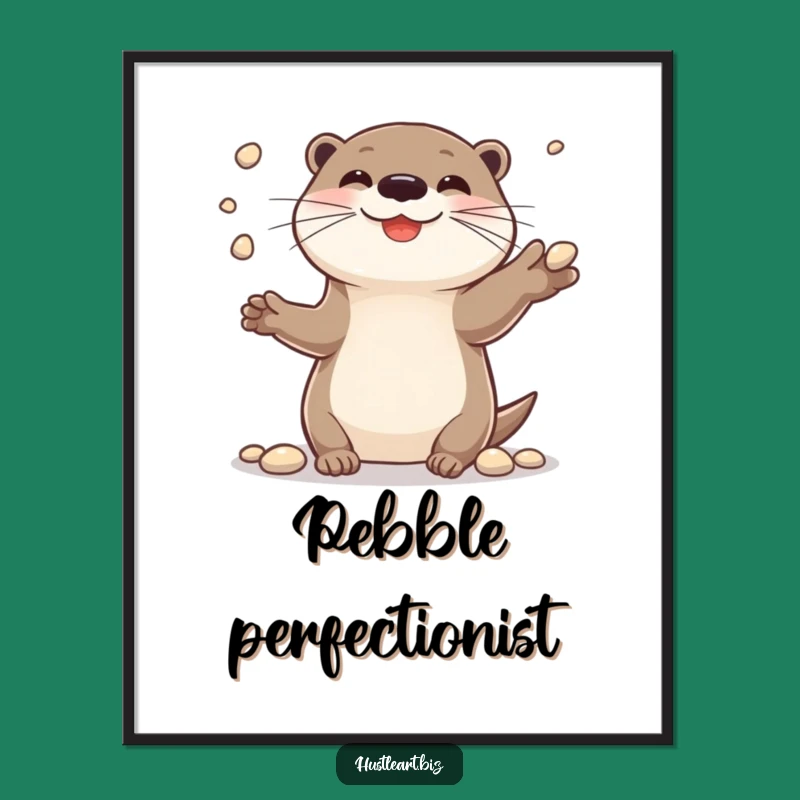Funny Otter Juggling Poster: Cheerful Pebble Art for Your Wall!
