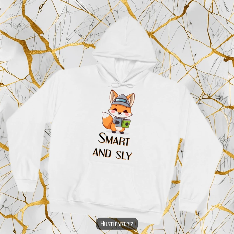 Funny Fox Business Hat Hoodie featuring a playful fox carrying stacked papers in a tiny business hat, offering cozy comfort and clever humor.