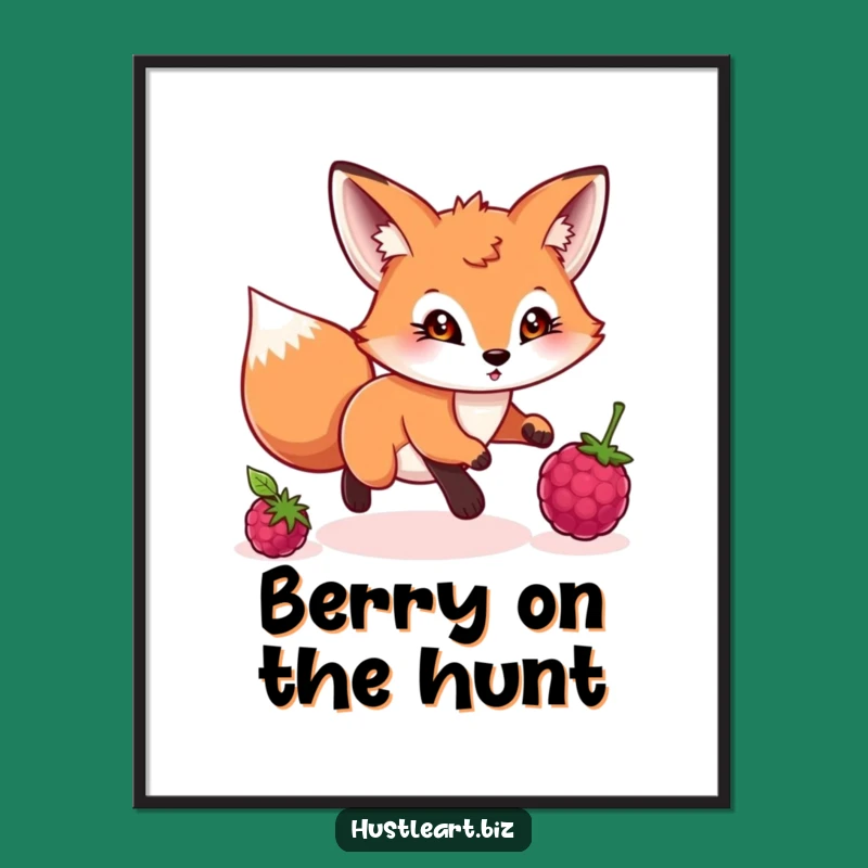 Funny Free Printable Wall Art: Playful Fox Berry Chase, Dynamic Downloadable Decor!