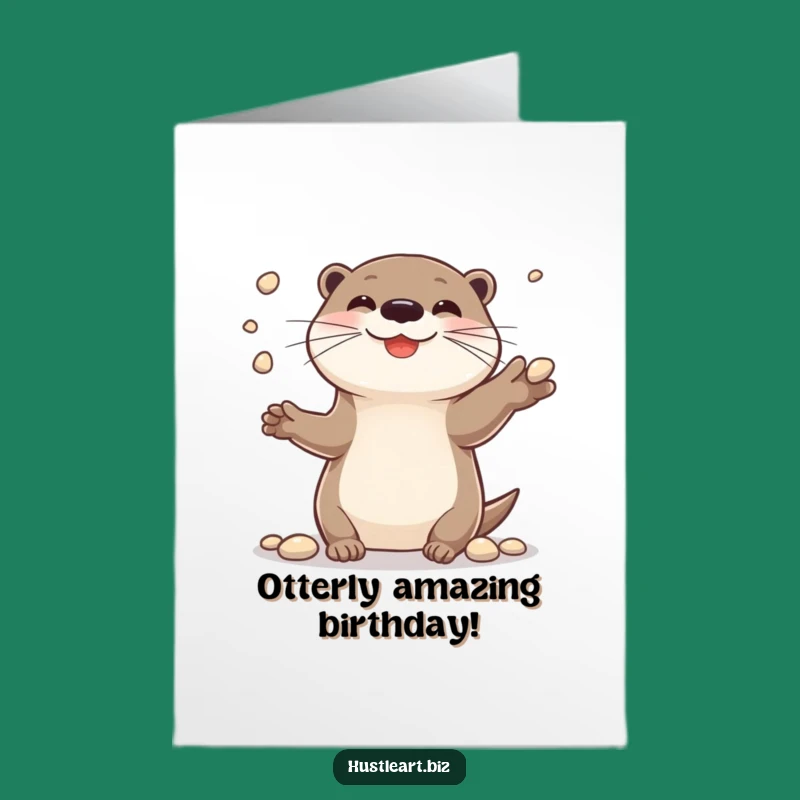Free Printable Birthday Card: Cheerful Otter Juggler, Fun Downloadable Gift!