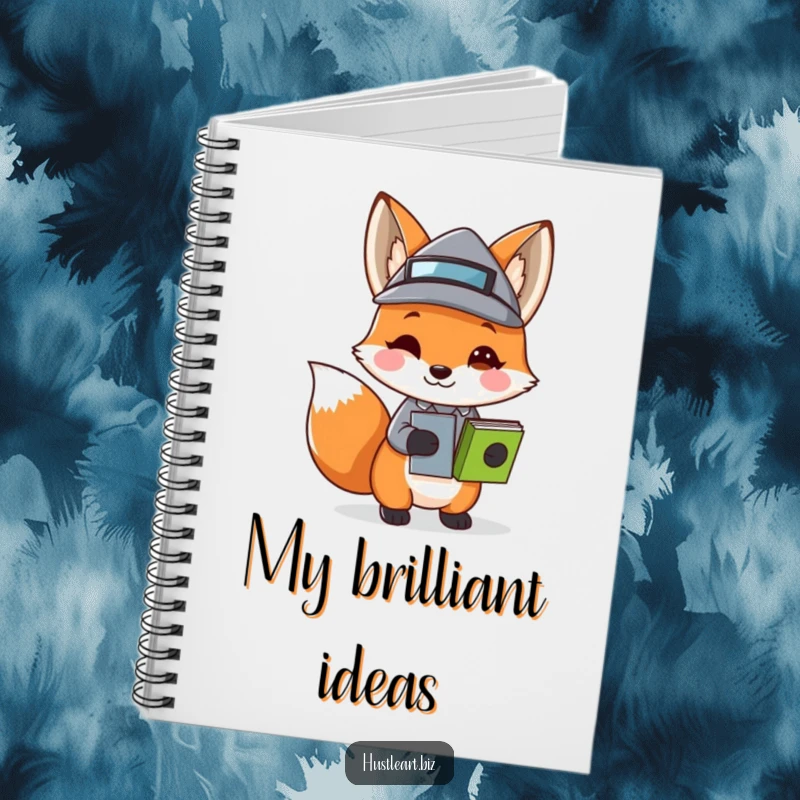 Funny Fox Business Hat Notebook featuring a playful fox carrying stacked papers and wearing a tiny business hat, perfect for note-taking with wit.
