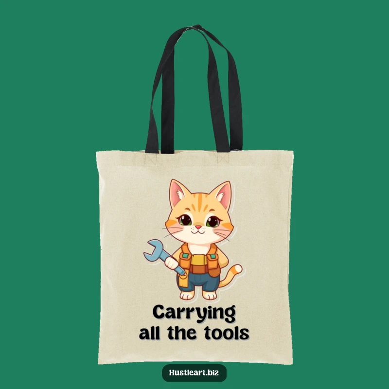 Funny Cat Mechanic Tote Bag - Durable Tool Belt Wrench Feline Carryall Gift